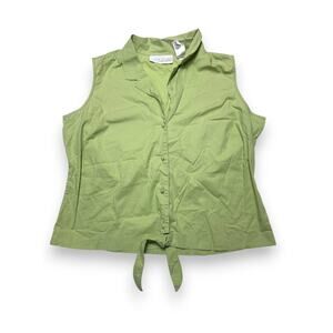 Vintagae First Issue by Liz Claiborne Green Button-Up Tie Front Blouse Size XL